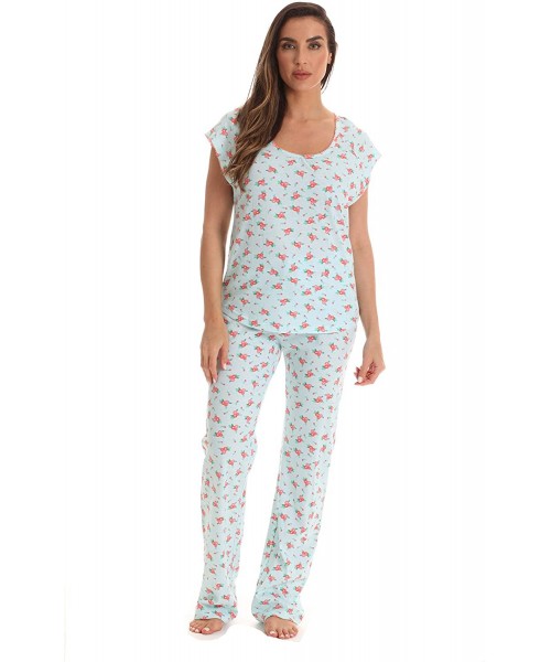 Sets Pajamas for Women Cotton PJ Pant Set with Cap Sleeves - Aqua - CP18RCWHW7M