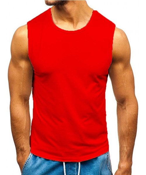 Shapewear Men Solid Color Sport Vest Lightweight Patchwork Sleeveless Tops Tee T-Shirt - Red - C219CAN4OO4