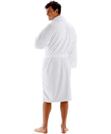 Robes Men's Robe Microfiber Plush Fleece Bathrobe - White - Shawl - C218A0MK55X