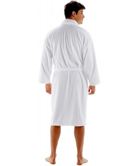 Robes Men's Robe Microfiber Plush Fleece Bathrobe - White - Shawl - C218A0MK55X