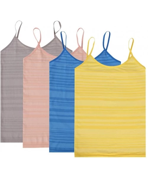 Camisoles & Tanks Women Basic Cami Striped Seamless Stretch Slim Fit Camisole Top - 4pack Yellow/Blue/Pink/Grey - C718EGLUNXW