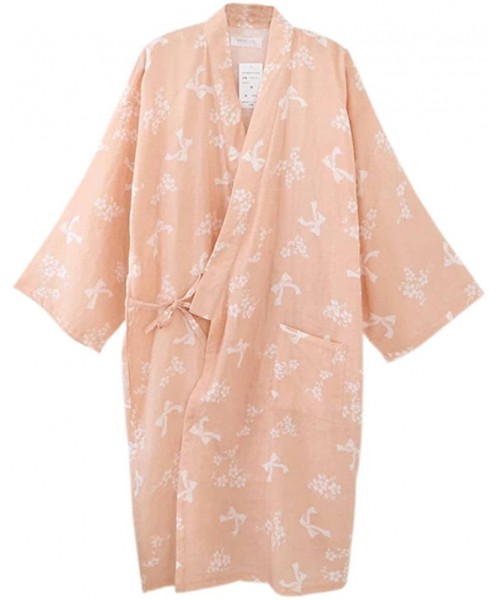 Nightgowns & Sleepshirts Women's Cotton Kimono Long Sleeve Daisy Printed Bathrobe Sleepwear - Orange - CJ12LA0IOCZ