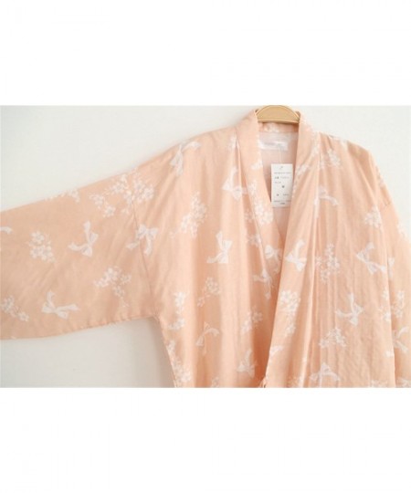 Nightgowns & Sleepshirts Women's Cotton Kimono Long Sleeve Daisy Printed Bathrobe Sleepwear - Orange - CJ12LA0IOCZ