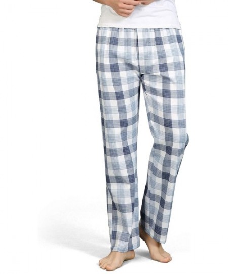 Sleep Bottoms RENZER Men's Pajamas Pants 100% Knit Cotton Sleep Long Lounge Pants - Blue/White - CL18ZX03N56