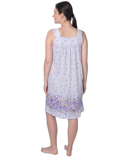 Nightgowns & Sleepshirts Women's Short Sleeve Floral Print Cotton Blend Knit Nightgown - Purple Floral Sleeveless - CN18DIA9U0G