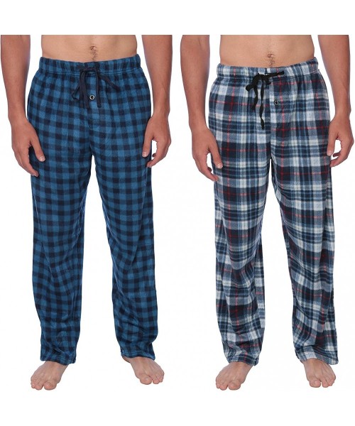 Sleep Bottoms Men's Plush Mink Fleece Sleep Lounge Pajama Pants PJs with Pockets - Pack of 2 (Blue Buffalo- Blue Red Plaid) -...