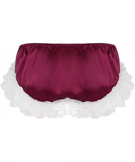 Briefs Men's Sissy Panty Frilly Ruffles Satin Bikini Briefs Crossdress Underwear - Wine Red - C618M4G0HYI