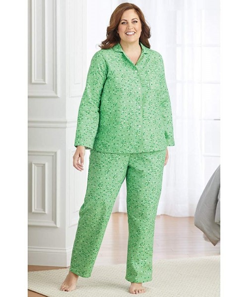 Sets Women's Flannel Pajama Set - 100% Cotton Pants and Long Sleeve PJ Top - Green - CI18AWW2NOG