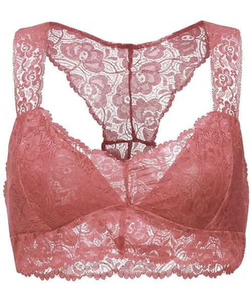 Bras Women Plus Size Vest Crop Wire Free Bra Lingerie Sexy V-Neck Underwear S-3XL - Pink - C9196EYWDM6