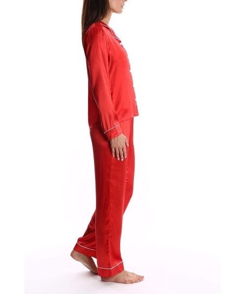 Sets Women's Satin Long Sleeve Sleep Shirt and Lounge Pants PJ Set - Ladies Pajamas & Sleepwear - Red Sleep Set - CH18EOM8UZ9