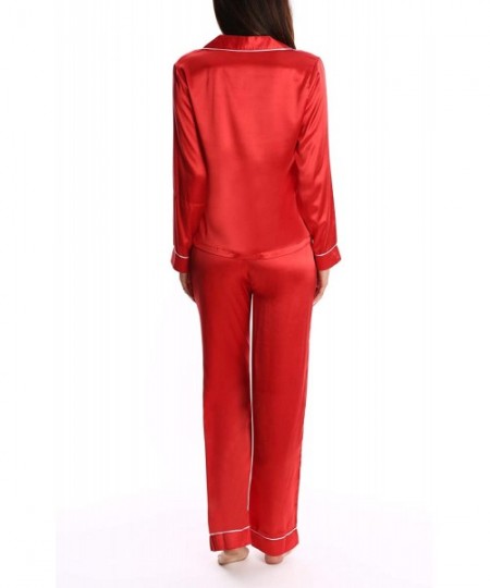 Sets Women's Satin Long Sleeve Sleep Shirt and Lounge Pants PJ Set - Ladies Pajamas & Sleepwear - Red Sleep Set - CH18EOM8UZ9