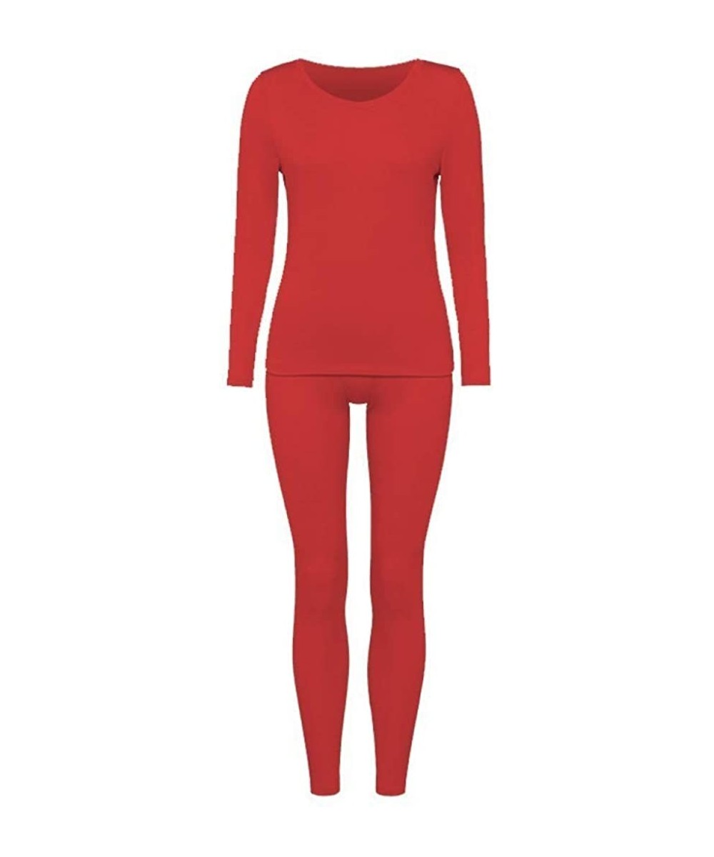 Thermal Underwear Women's Thermal Underwear Long John Set Fleece Lined Base Layer Top & Bottom - Red - C41933S23KM