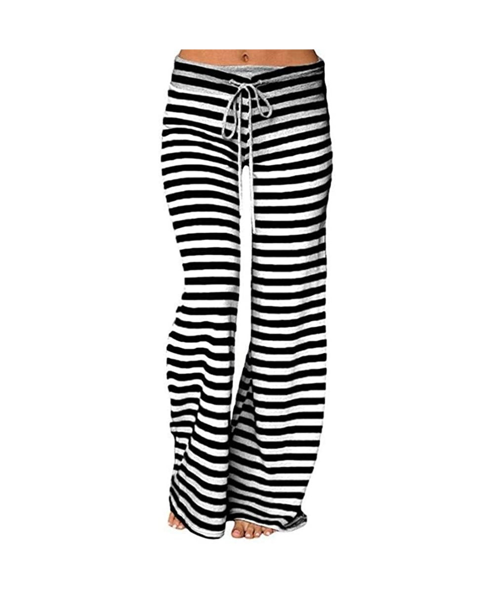 Sets nightpants Women Striped High Waist Elastic Loose Wide Leg Trousers Dancing Yoga Pants - Black - CT18I07GO3N