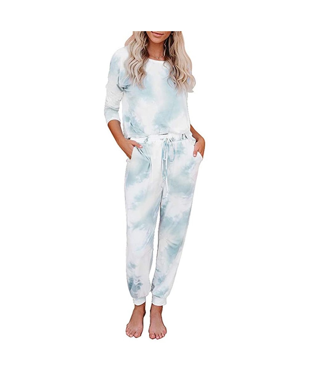 Sets 2Pcs Womens Tie Dye Printed Long Sleeve Tops and Pants Long Pajamas Joggers Sets Nightwear Loungewear Sweatsuit - Lake B...
