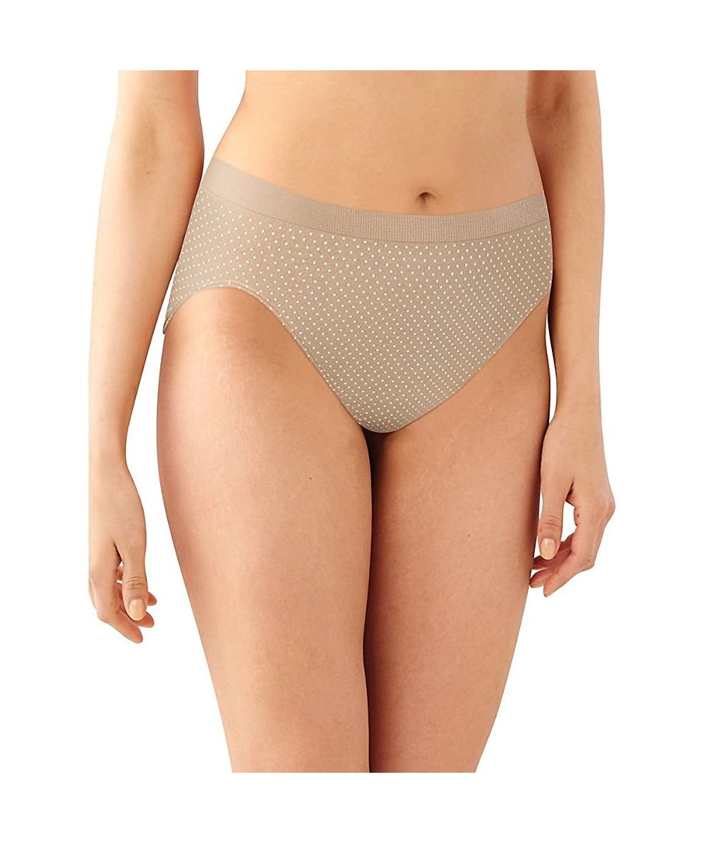 Panties Women's Comfort Revolution Microfiber Hi-Cut Panty 3-Pack - Nude/Light Beige/Nude W White Dot - CM182S8QRT6