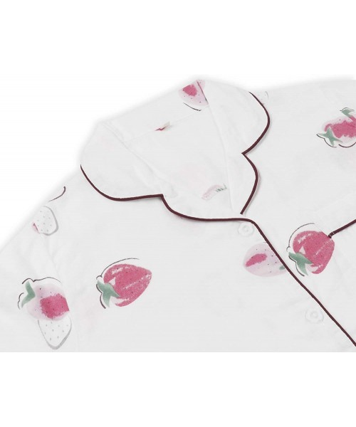 Sets Cute Fruit Print Pajamas 3 Pieces Cotton Linen Matching Sleepwear Fresh Top Lovely Shorts Long Pants - Strawberry - C419...