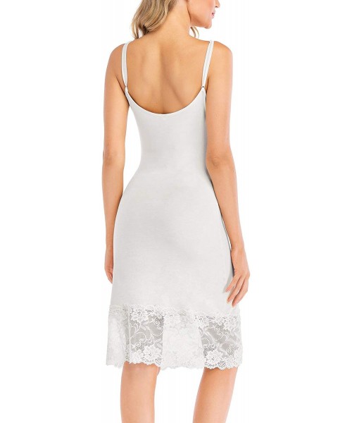 Slips Womens Full Slip Spaghetti Strap Nightgown Cami Under Dress with Lace Trim S-XXL - White - CI193O28I57