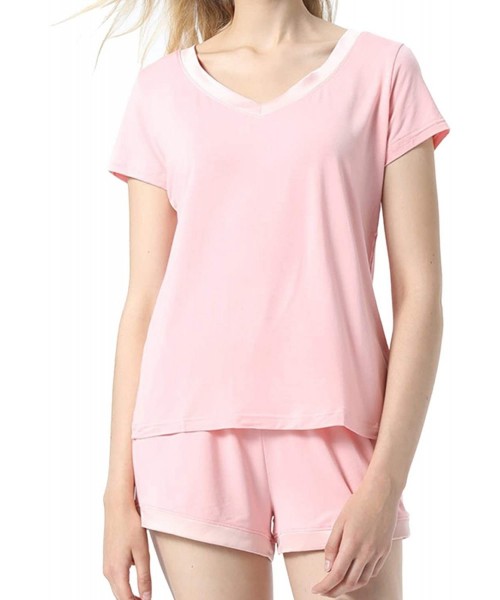 Sets Women's Pajama Set Summer T-Shirt Top & Shorts Soft Modal Sleepwear Set - Pink (Plain) - C2196AZ3DLK