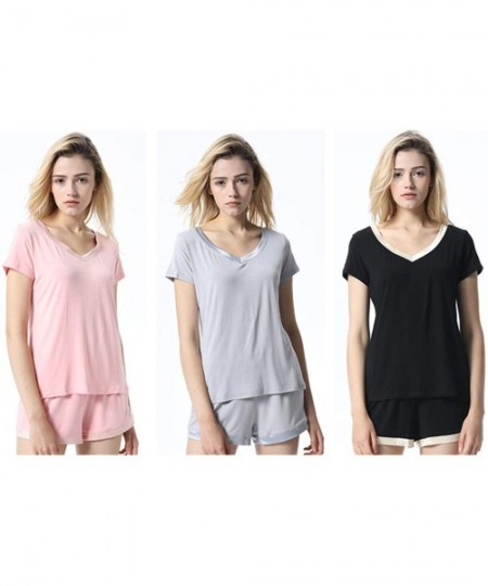 Sets Women's Pajama Set Summer T-Shirt Top & Shorts Soft Modal Sleepwear Set - Pink (Plain) - C2196AZ3DLK
