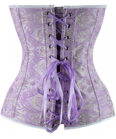Bustiers & Corsets Women' Lace Up Boned Bustier Renaissance Top Wedding Bridal Corset - Purple - CL11RSDJ767