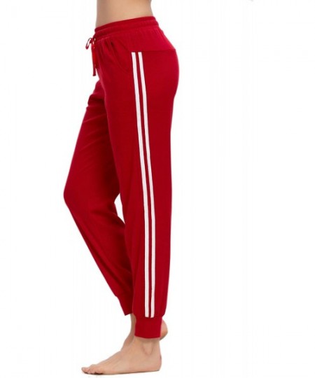 Bottoms Women Casual Pajamas Pants Drawstring Stripes Lounge Pants with Pockets - Red - CL194UGQQGY