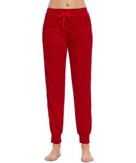 Bottoms Women Casual Pajamas Pants Drawstring Stripes Lounge Pants with Pockets - Red - CL194UGQQGY