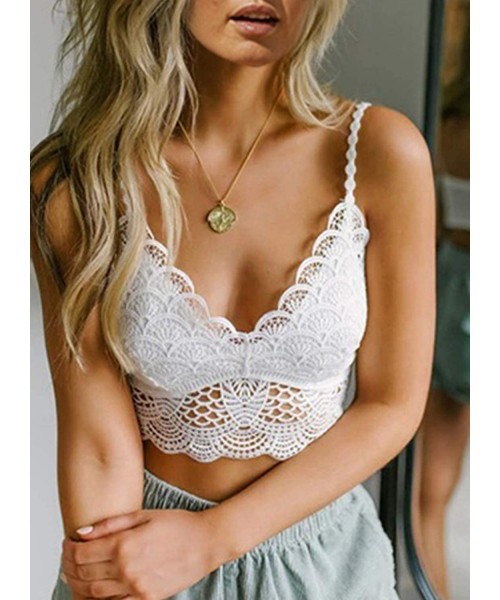 Bras Womens Adjustable Straps Floral Lace Crochet Bralette Wirefree Padded Push Up Lace Bra - B White - CS196OULWWG