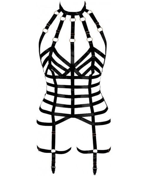 Garters & Garter Belts Women Punk Full Body Breast Harness Bralette Strappy Hollow Out Garter Belt Set Plus Size Goth Club Pa...