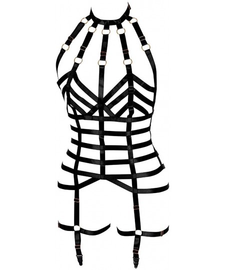Garters & Garter Belts Women Punk Full Body Breast Harness Bralette Strappy Hollow Out Garter Belt Set Plus Size Goth Club Pa...