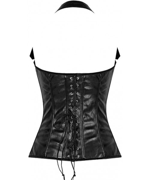 Bustiers & Corsets Women's Punk Rock Faux Leather Buckle-up Corset Bustier Basque with G-String - Buckle Black New - CC12D4PU8SN
