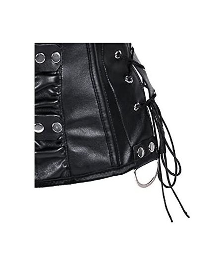 Bustiers & Corsets Women's Punk Rock Faux Leather Buckle-up Corset Bustier Basque with G-String - Buckle Black New - CC12D4PU8SN