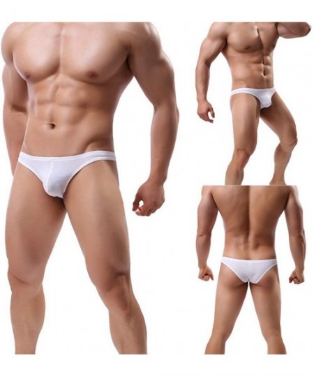 Briefs Men's 3-Pack Underwear Stretch Breathable Ice Silk Bikini Briefs - Gry+apr+wht - CT192O2QZTD