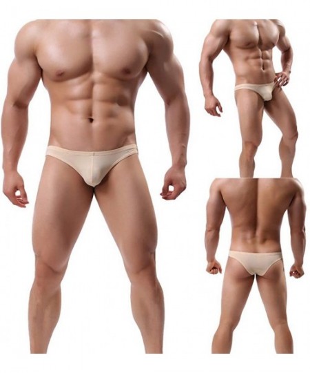 Briefs Men's 3-Pack Underwear Stretch Breathable Ice Silk Bikini Briefs - Gry+apr+wht - CT192O2QZTD