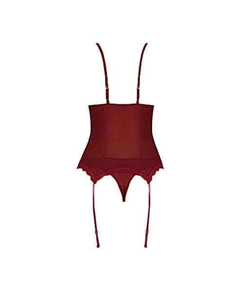 Accessories Women Lace Bodysuit Lingerie Set Babydoll Chemise with Garter Belts - Wine - CX1936CMLWE