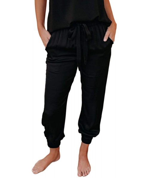 Bottoms Women Sweatpant Casual Drawstring Elastic Waist Workout Yoga Active Joggers Pants with Pockets - Black - CQ19CG0XC5S