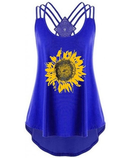 Thermal Underwear 2020 Tank Tops for Women-Bandages Sleeveless Vest Sunflower Print Strappy High Low Notes Flowy Tunic - Blue...