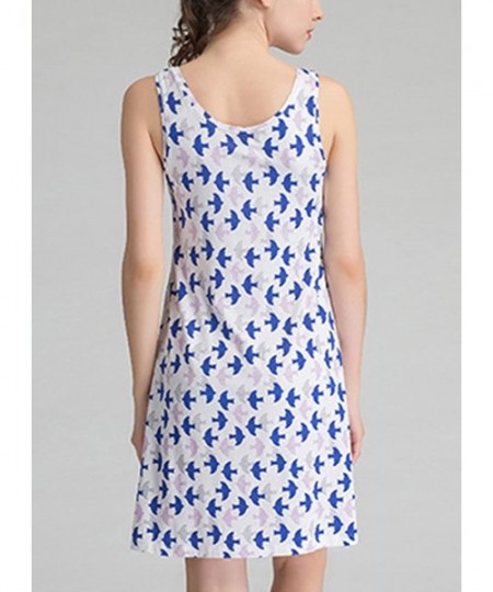 Nightgowns & Sleepshirts Womens Cotton Built in Bra Padded Bra Camisole Wide Straps Sleeveless Floral Print Tank Dress - Blue...