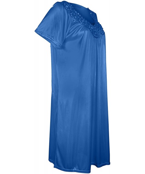 Nightgowns & Sleepshirts Women's Satin Silk Short Sleeve Fine Sequin Nightgown - Lightblue - C111YUIHNO1