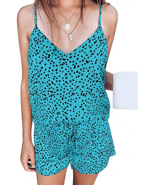 Sets Women Polka Dots Printed V Neck Sling Pajamas Set Casual Elastic Comfy Home Wear - Blue - CN198O8N9M4