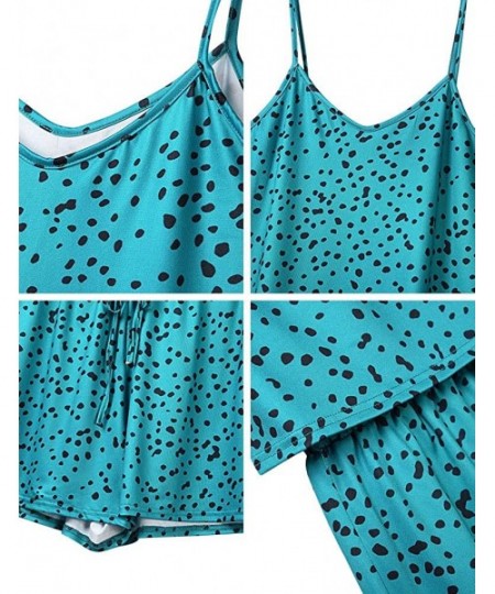 Sets Women Polka Dots Printed V Neck Sling Pajamas Set Casual Elastic Comfy Home Wear - Blue - CN198O8N9M4