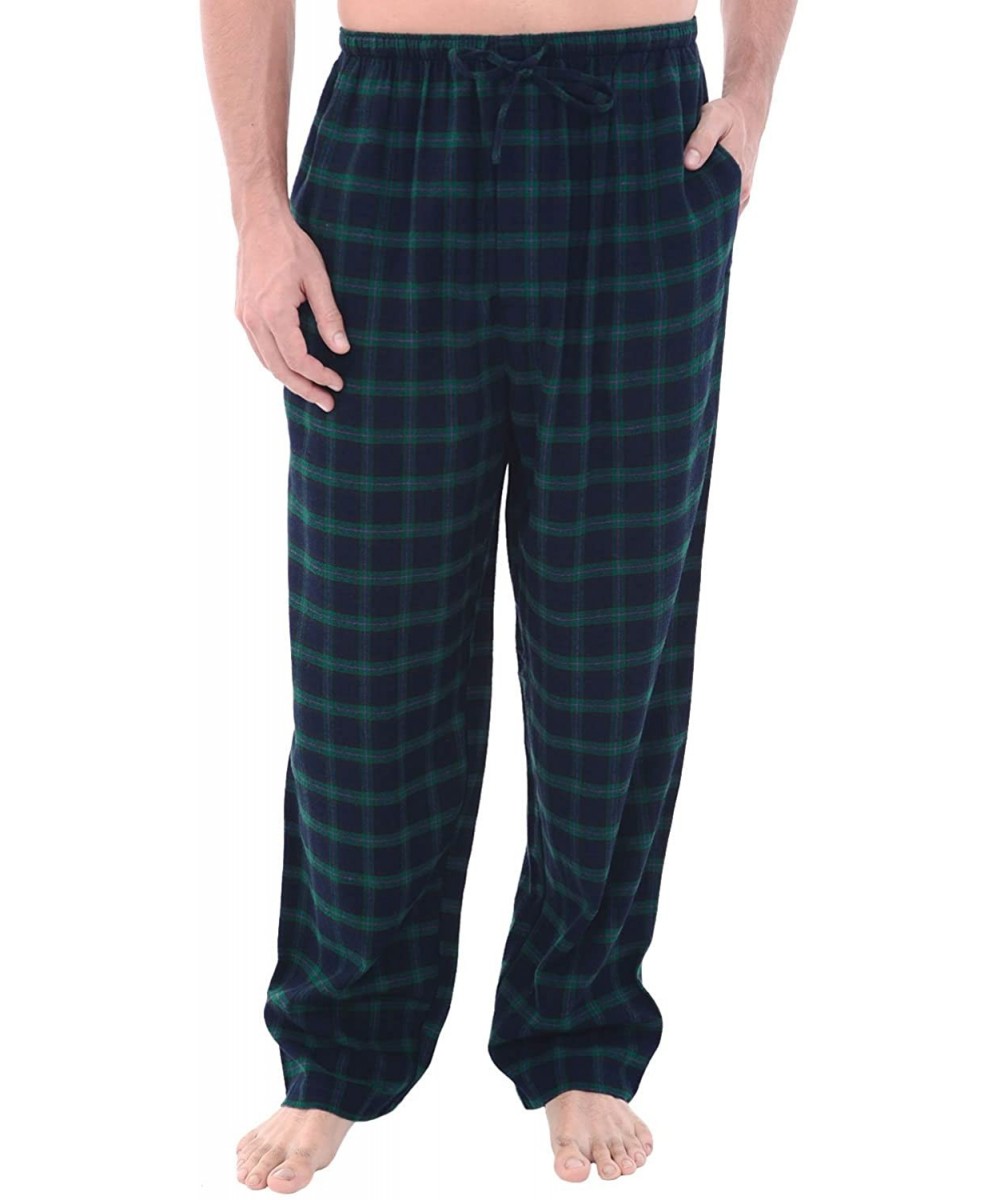 Sleep Bottoms Men's Lightweight Flannel Pajama Pants- Long Cotton Pj Bottoms - Blue and Green Plaid - C1118PXW0B3