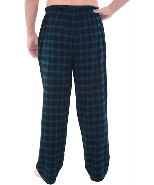 Sleep Bottoms Men's Lightweight Flannel Pajama Pants- Long Cotton Pj Bottoms - Blue and Green Plaid - C1118PXW0B3