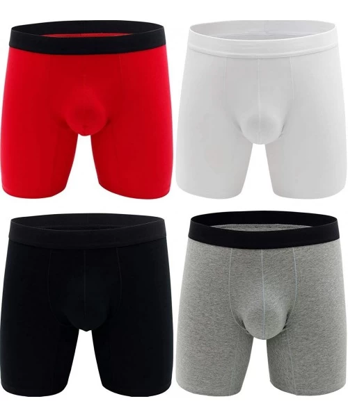 Boxer Briefs Mens's Cotton Pouch Trunks Sexy Bulge Long Leg Boxer Underwear - 4 Pack - CQ18M797KUE