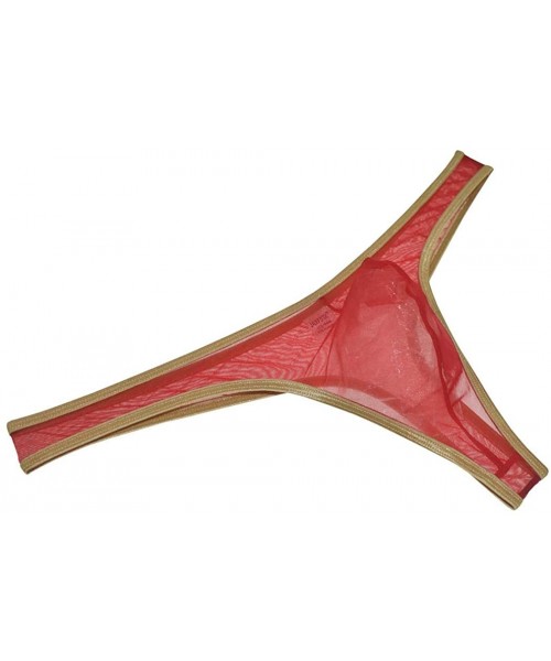 G-Strings & Thongs Men's See-Through Mesh Bulge Thong Underwear Sheer String T-Back Sexy See-Through Lingerie - Red - CG197LY...