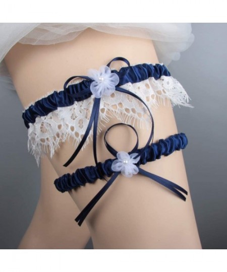 Garters & Garter Belts 2019 Sexy Lace Wedding Garter Set for Bride Stretchy Party Leg Garters Rhinestones - 4-navy - CW18NZSXD56