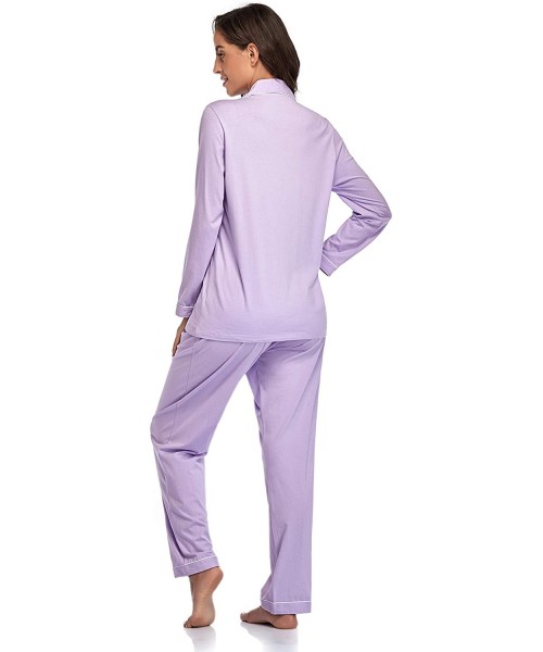 Sets Womens 100% Cotton Pajamas Set Long Sleeve Sleepwear Notched Collar Loungewear Button Down PJs Purple order 1 Size Up - ...