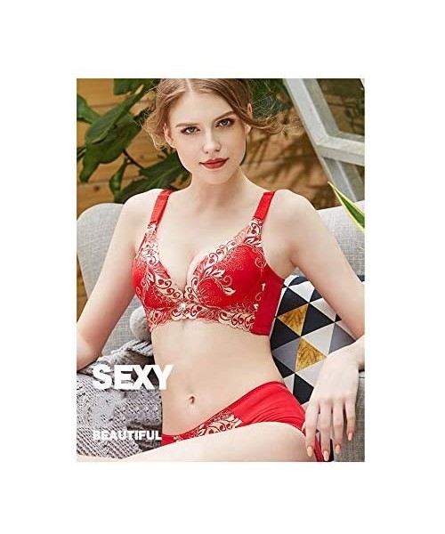 Bras Bras for Women Sexy Push Up Bra Lace Underwire Embroidered Brassiere - Wireless Red - CL18WSKH453