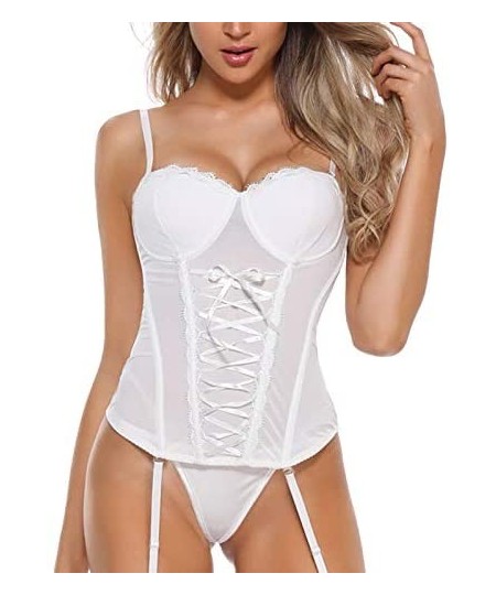 Bustiers & Corsets Women's Overbust Lace Bustier with Straps Cup Top Corset - B - CY18NQ46W03