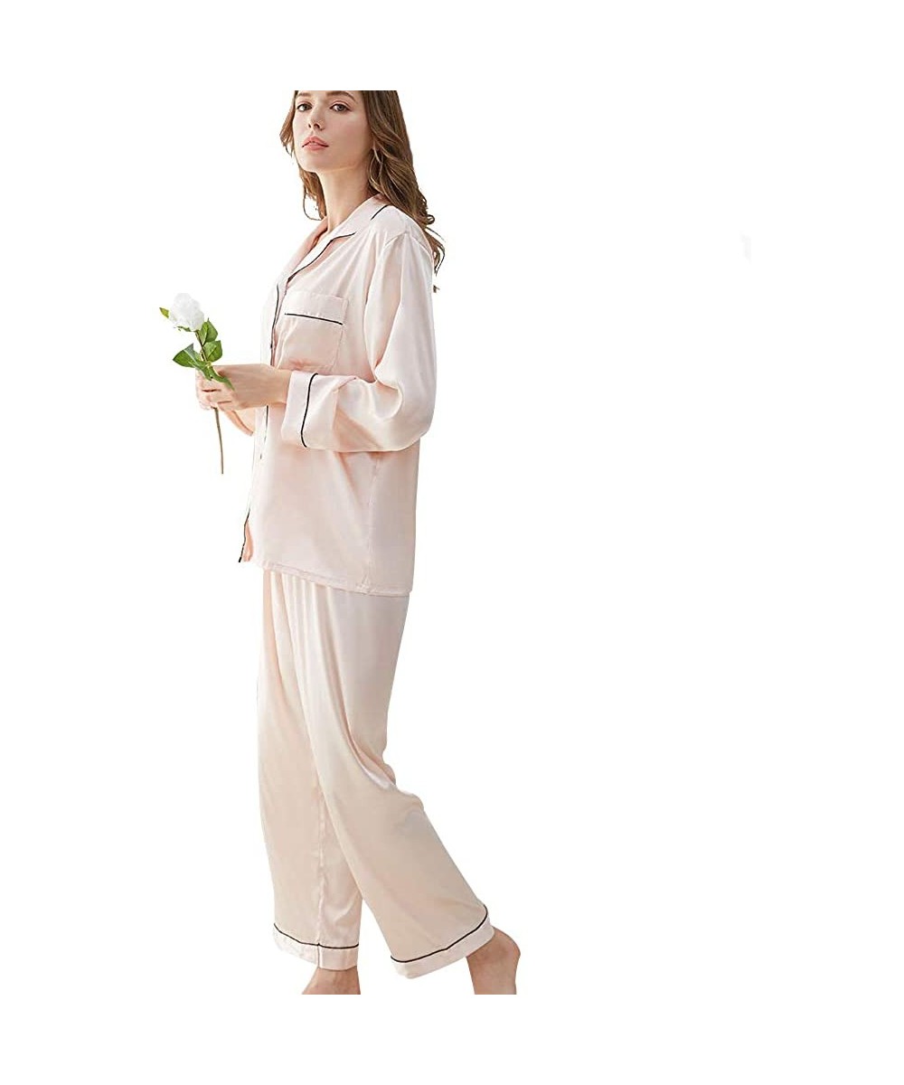 Sets Women's Satin Pj Short Long Set Pajamas Sets Silk Sleepwear Two Piece Nightwear - Champagne - CG18SKICZ69