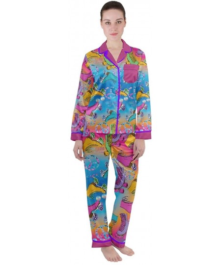 Sets Womens Two Piece Pajama Set Sleepwear Cool Pop Comic Pop Art Thunder Super Cartoon Satin Pyjamas Set XS 3XL Rainbow - C0...